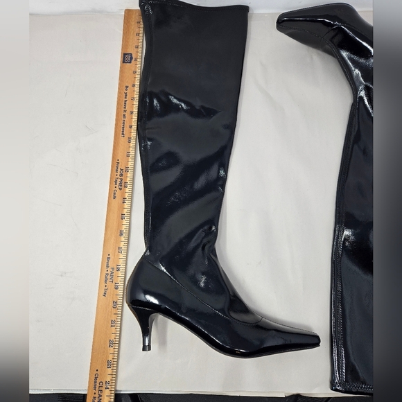 Abound Womens Over Knee Black Vinyl Look Boots Sz 6.5M Kitten Heel Sleek Luster - Picture 4 of 13